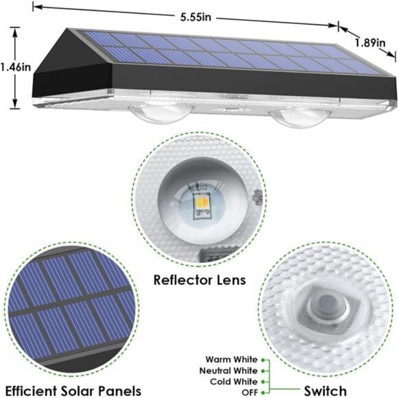 Solar Fence Lights Outdoor - 2700/4000/6000K 3 Mode, Waterproof LED, FenceLight - Picture 2 of 7